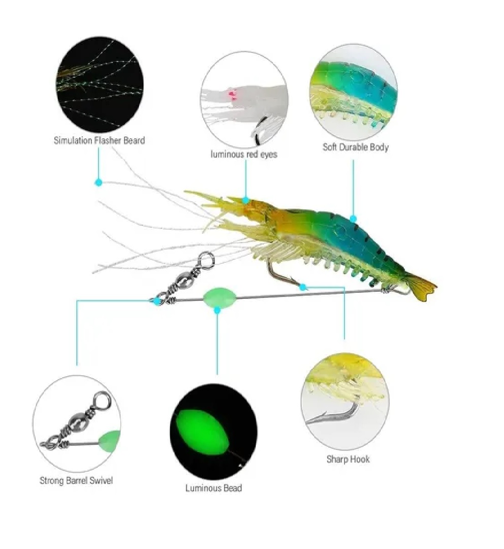 Juego Señuelo De Pesca Luminiscente Realista De Camarón