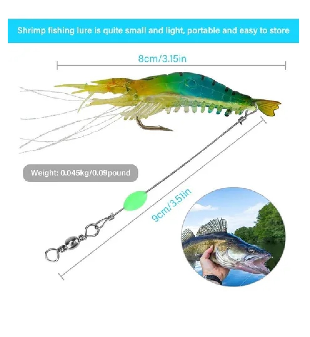 Juego Señuelo De Pesca Luminiscente Realista De Camarón