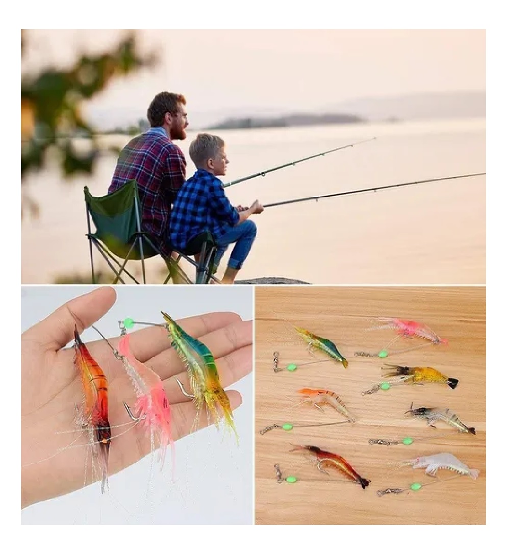 Juego Señuelo De Pesca Luminiscente Realista De Camarón