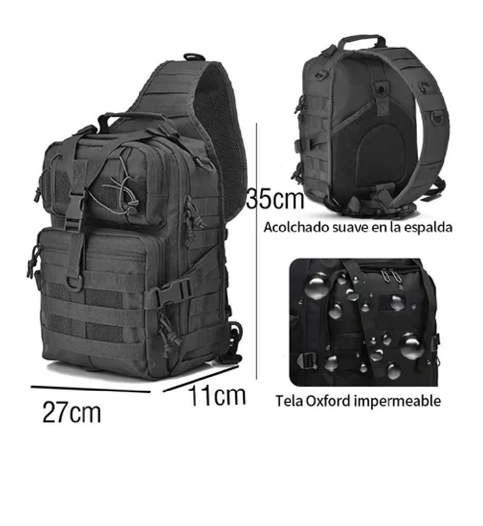 Mochila Táctica Militar Multiusos Grande Pechera Cruzada Negro