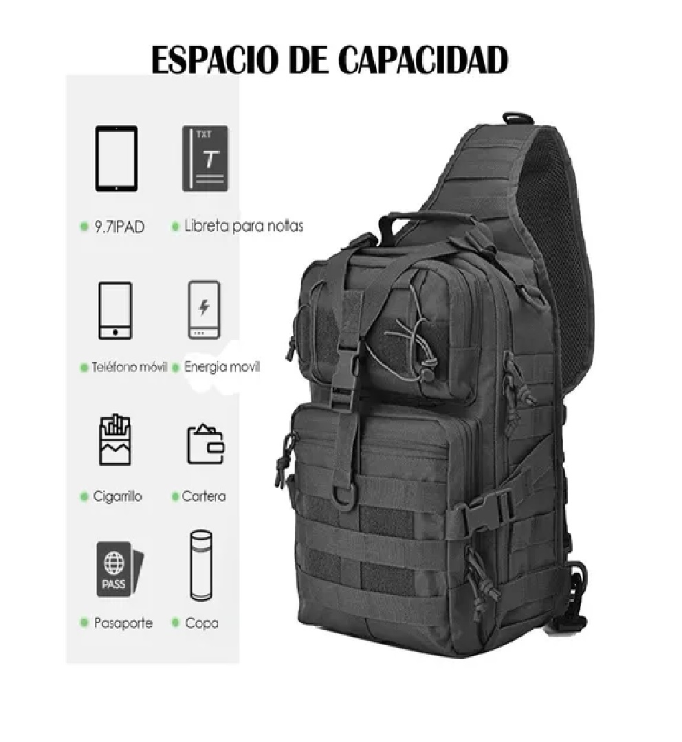 Mochila Táctica Militar Multiusos Grande Pechera Cruzada Negro