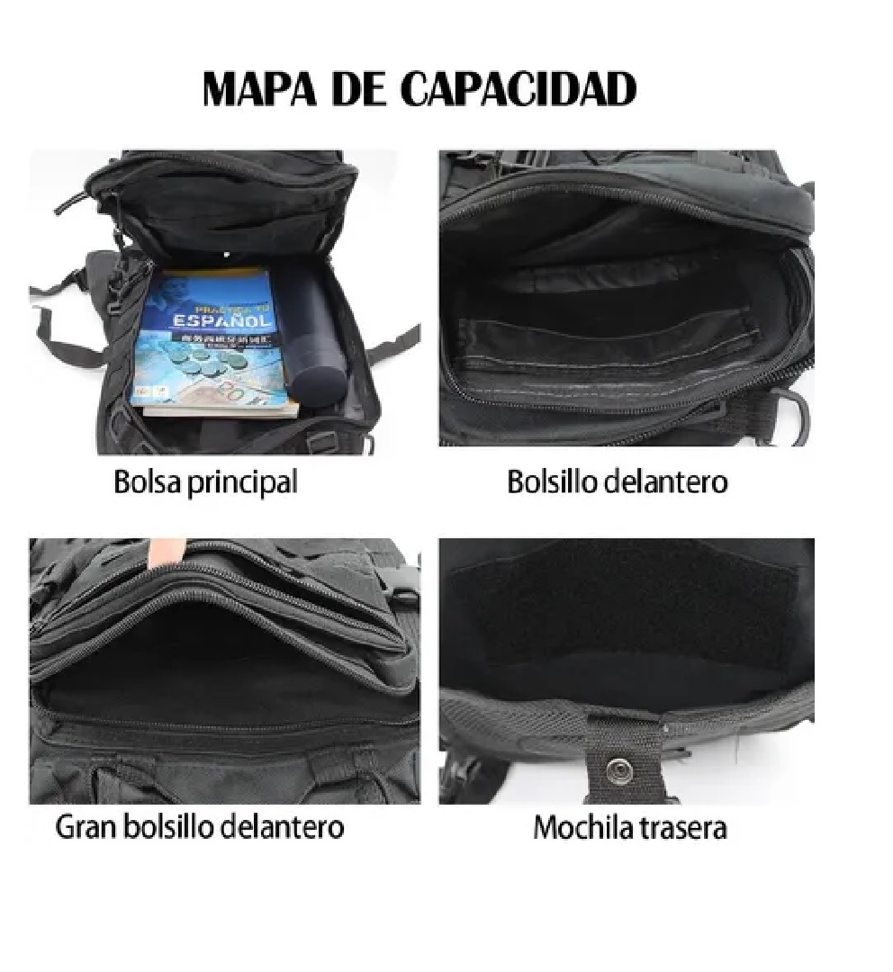 Mochila Táctica Militar Multiusos Grande Pechera Cruzada Negro