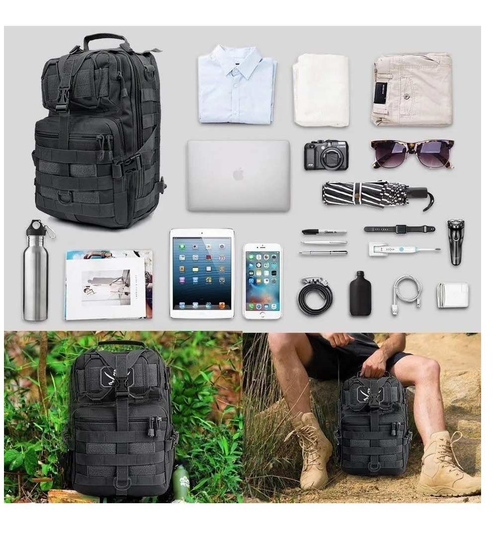 Mochila Táctica Militar Multiusos Grande Pechera Cruzada Negro