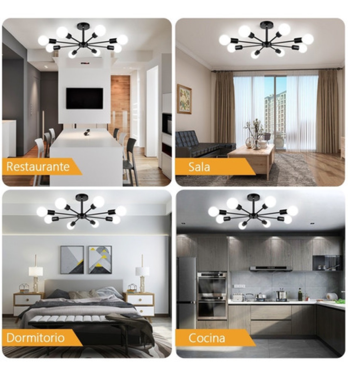 Lámparas De Techo Industriales Colgante 8 Luces 