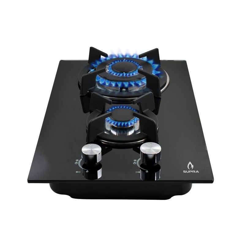 Parrilla de gas empotrable de 2 quemadores de vidrio templado DOMINO GLASS