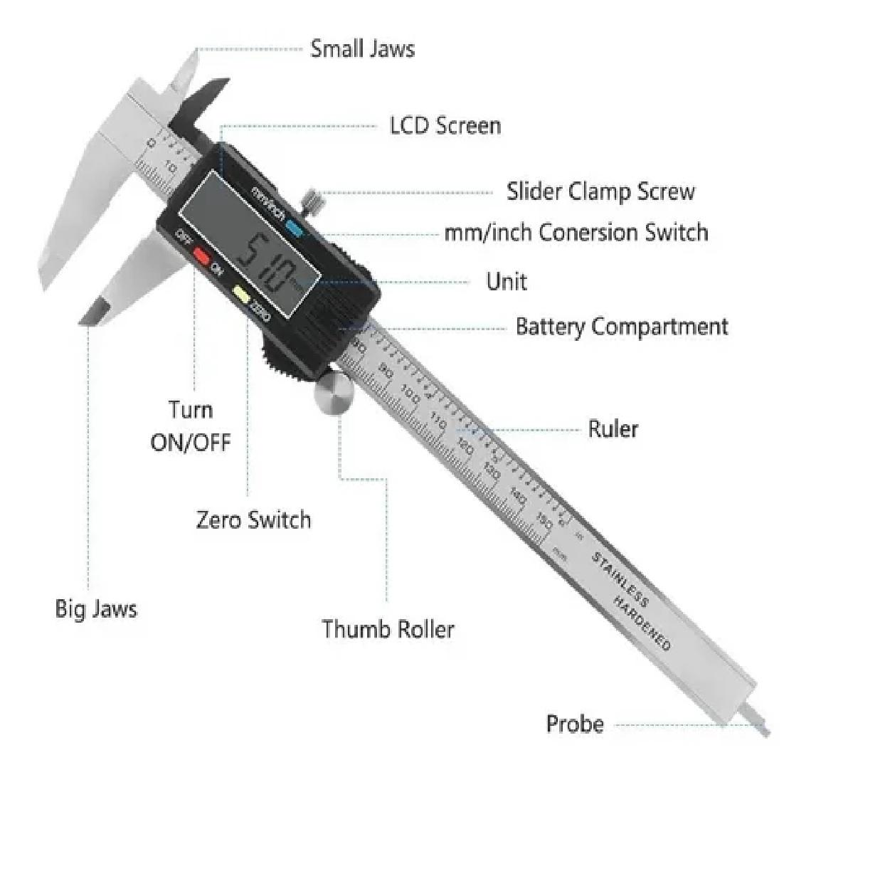 Calibrador Vernier Digital Pie De Rey Estuche Negro