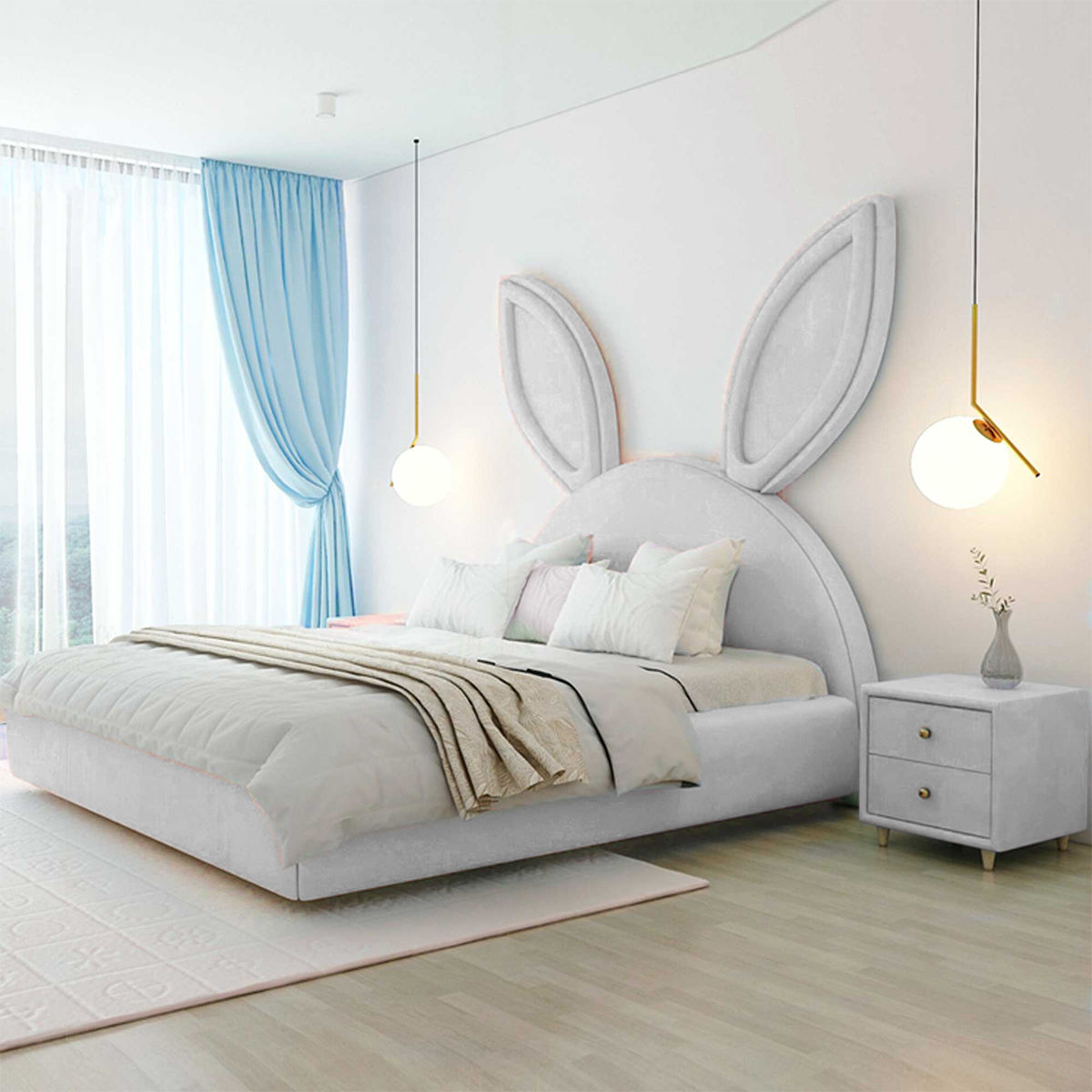 Buró Mesa De Noche Minimalista De Gamuza 2 Cajones Blanco