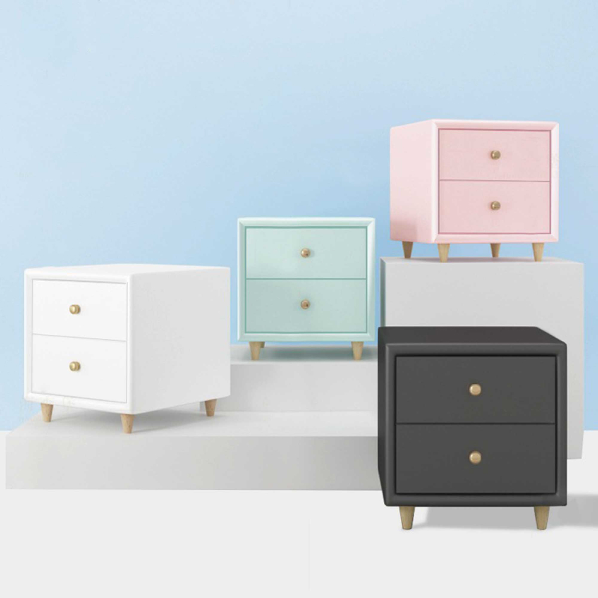 Buró Mesa De Noche Minimalista De Gamuza 2 Cajones Blanco