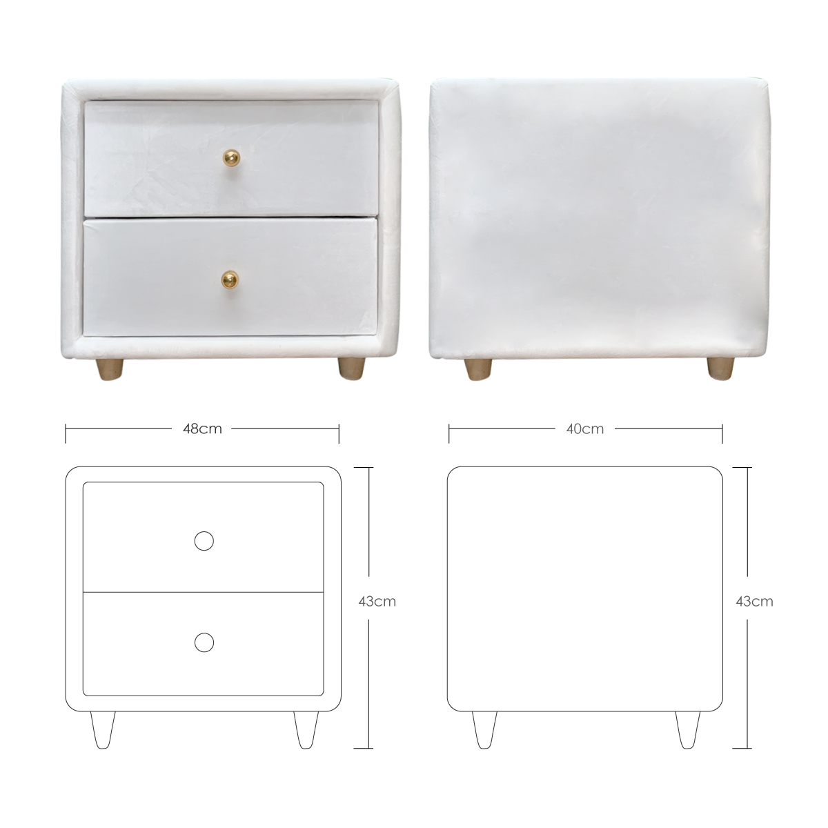 Buró Mesa De Noche Minimalista De Gamuza 2 Cajones Blanco