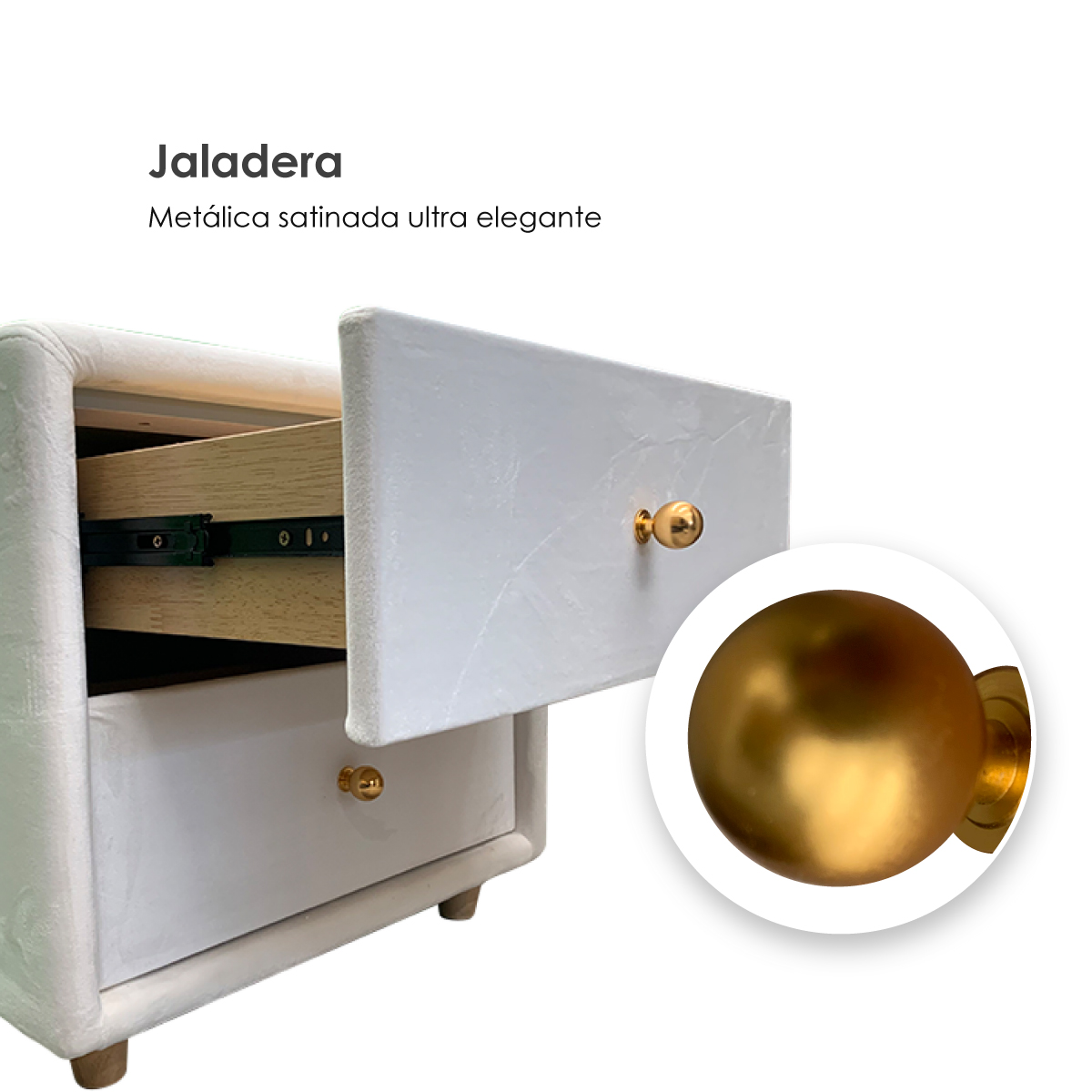 Buró Mesa De Noche Minimalista De Gamuza 2 Cajones Blanco