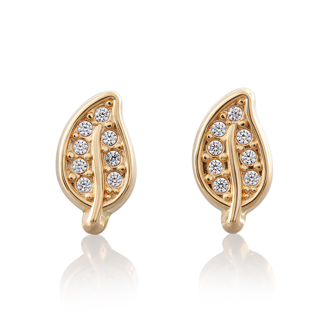 Aretes de oro 14k Mujer broquel Hojas con circonias