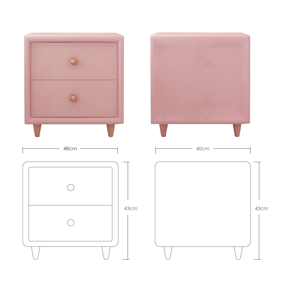 Buró Mesa De Noche Minimalista De Gamuza 2 Cajones Rosa