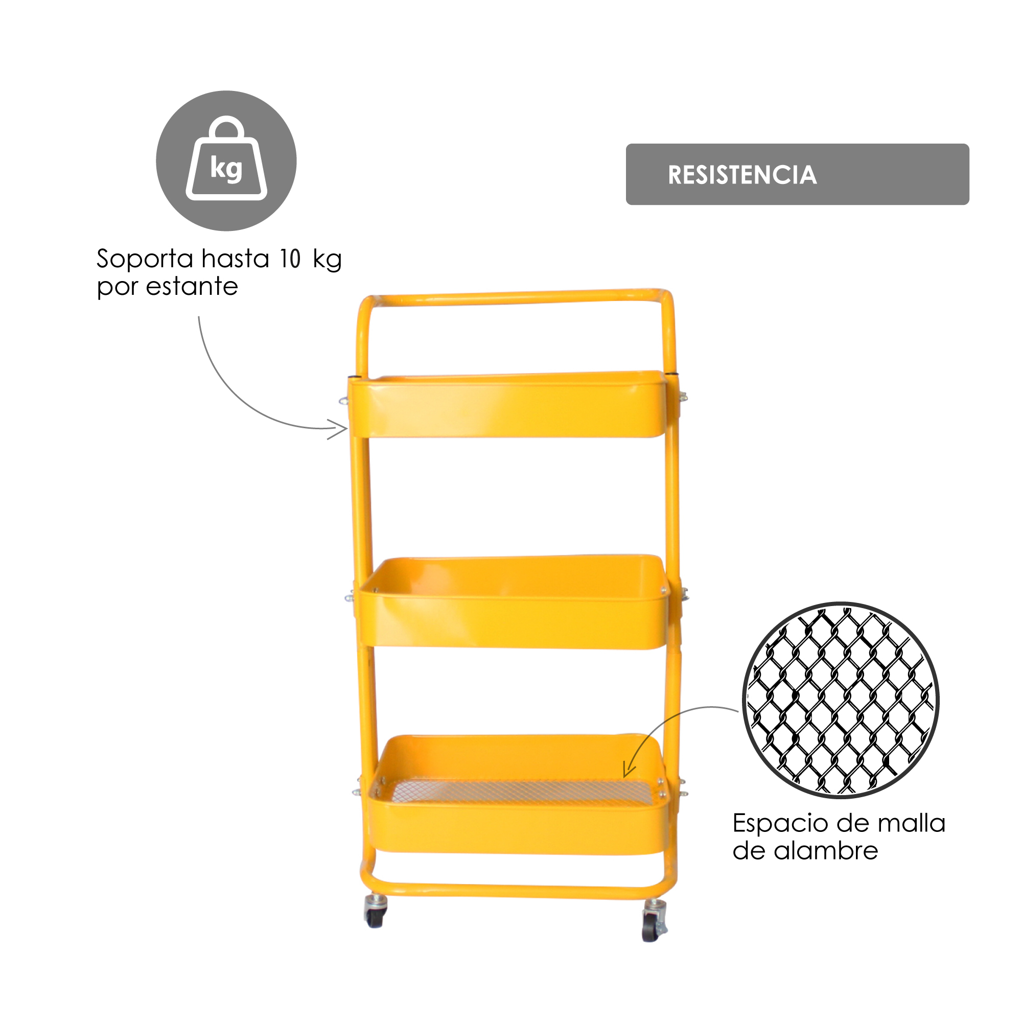 Carrito De Almacenamiento Organizador Con Ruedas Multiusos Amarillo