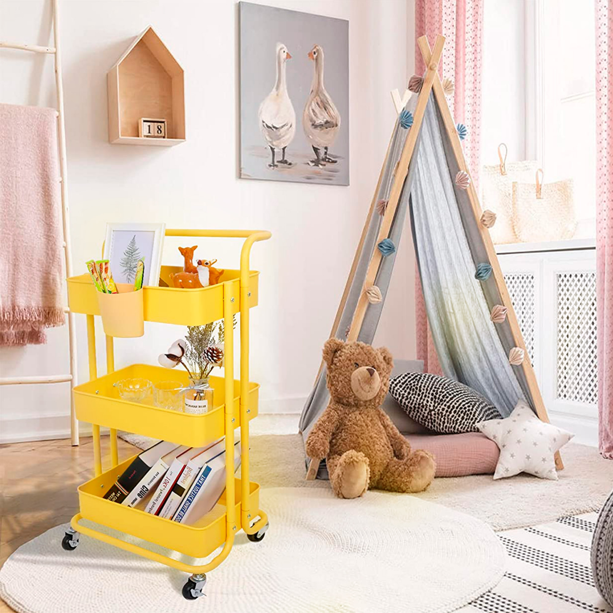Carrito De Almacenamiento Organizador Con Ruedas Multiusos Amarillo