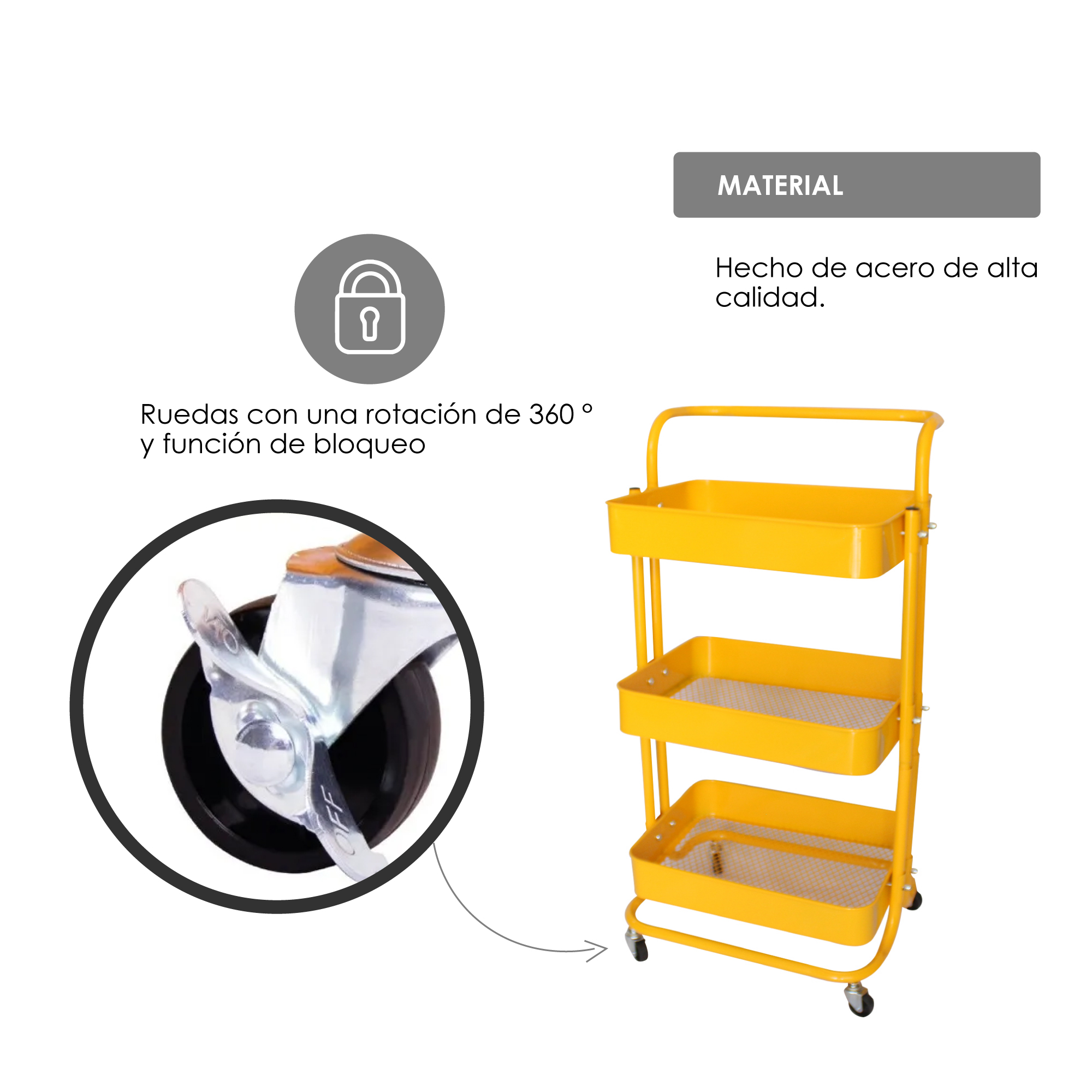 Carrito De Almacenamiento Organizador Con Ruedas Multiusos Amarillo