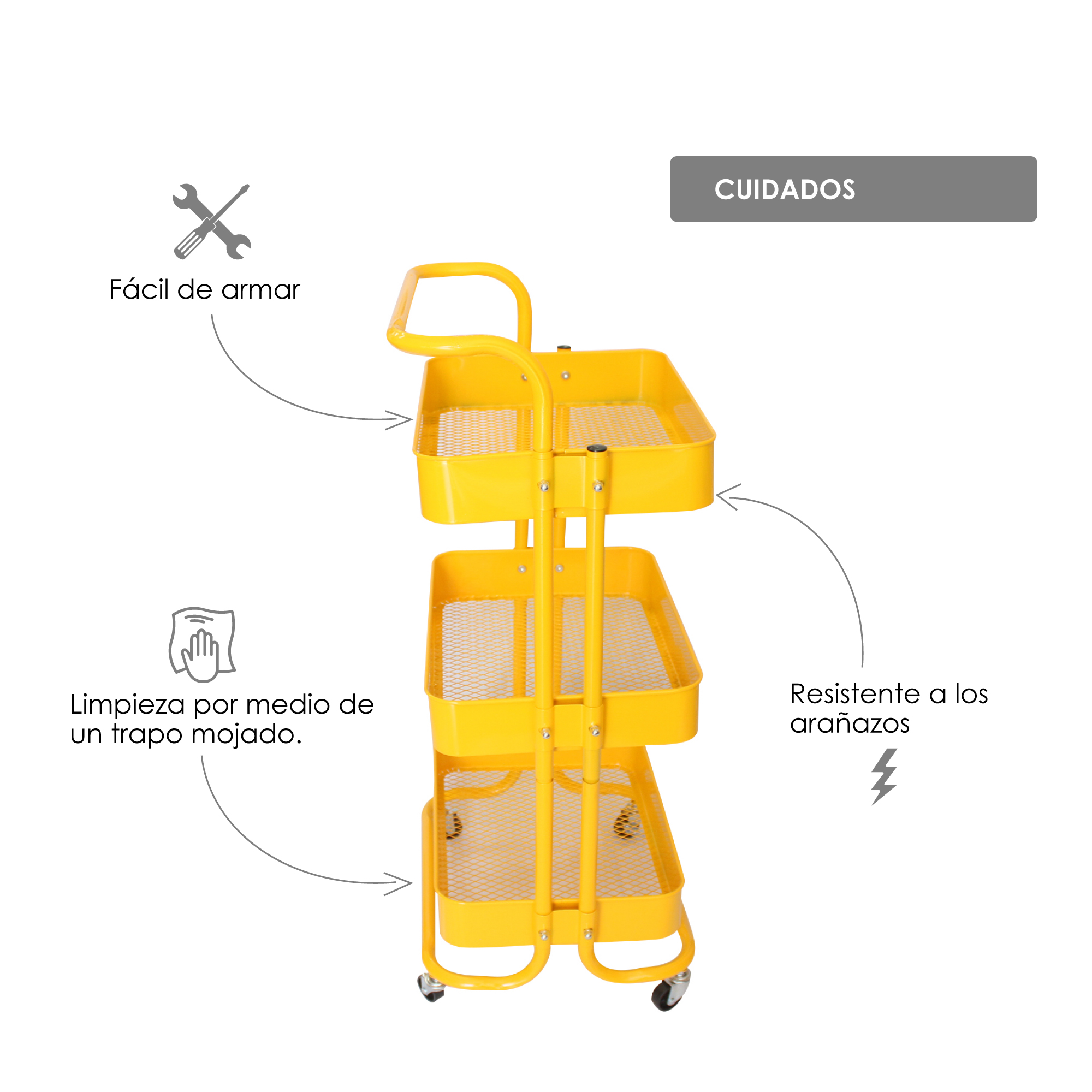 Carrito De Almacenamiento Organizador Con Ruedas Multiusos Amarillo