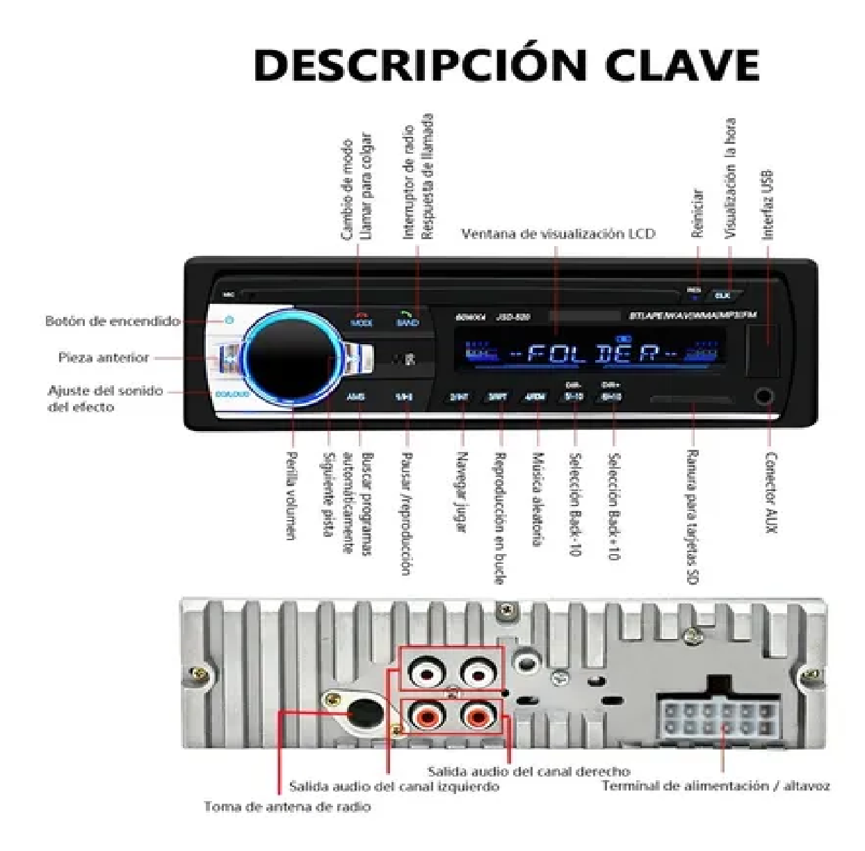  Autoestéreo Para Auto Reproductor Mp3 1 Din Con Bluetooth 