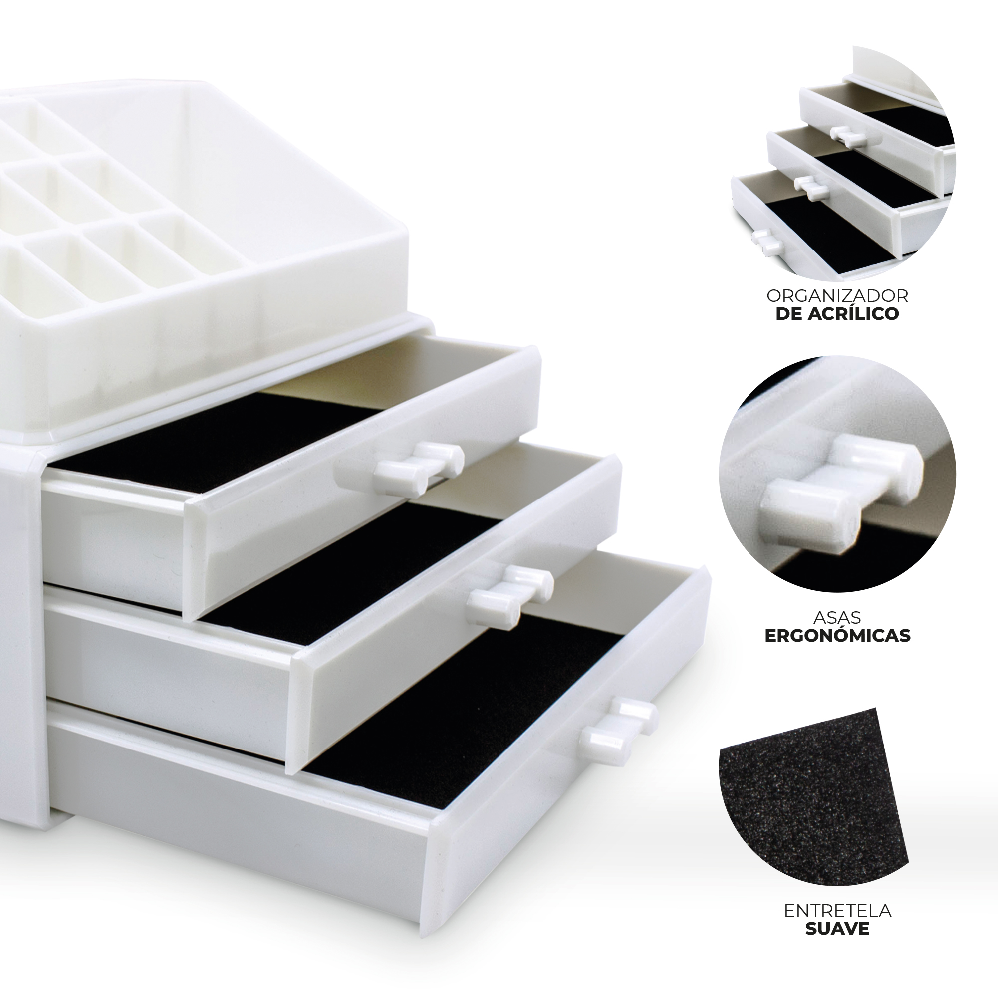 Organizador Para Cosméticos Acrílico Maquillaje Cosmetiquera BLANCO.