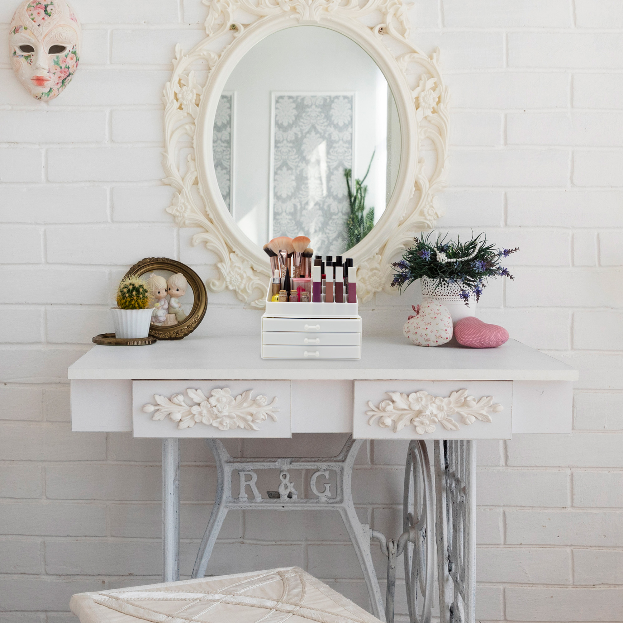 Organizador Para Cosméticos Acrílico Maquillaje Cosmetiquera BLANCO.