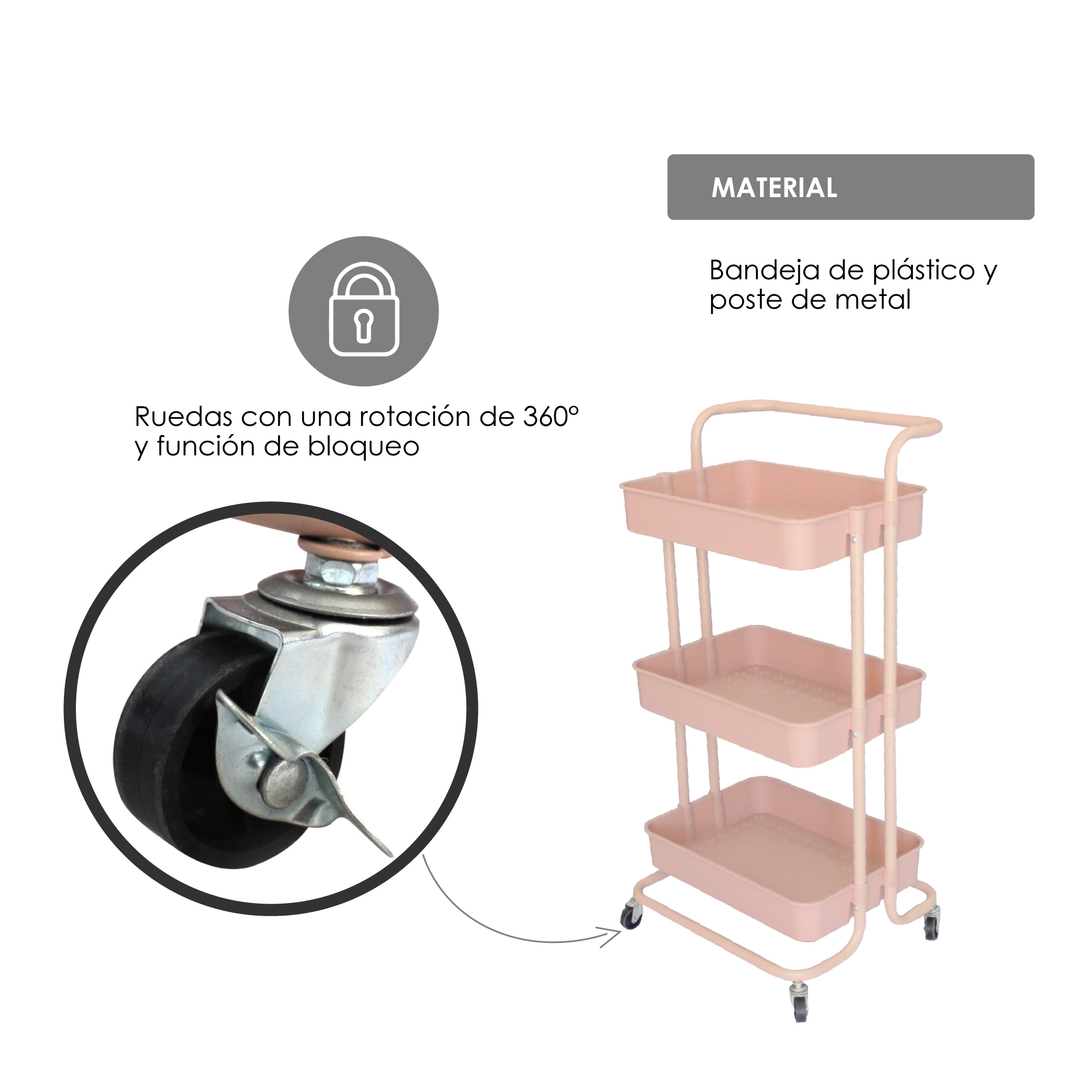 Carrito Multifuncional Organizador Rosa 