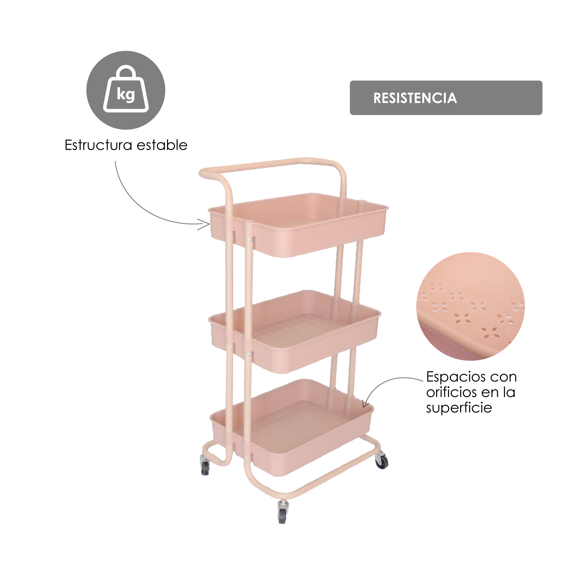 Carrito Multifuncional Organizador Rosa 