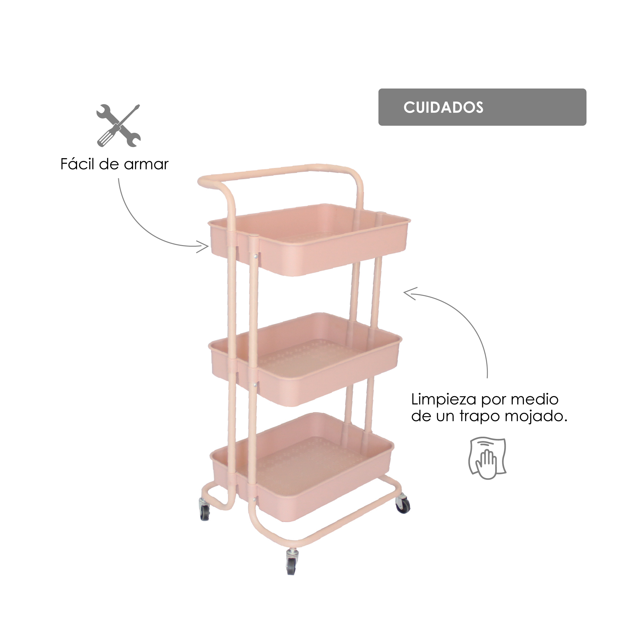 Carrito Multifuncional Organizador Rosa 