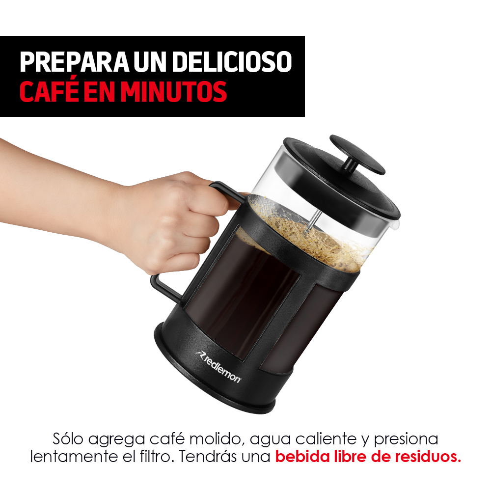 Prensa Francesa de Vidrio Para Café y Té 1 Litro Redlemon 
