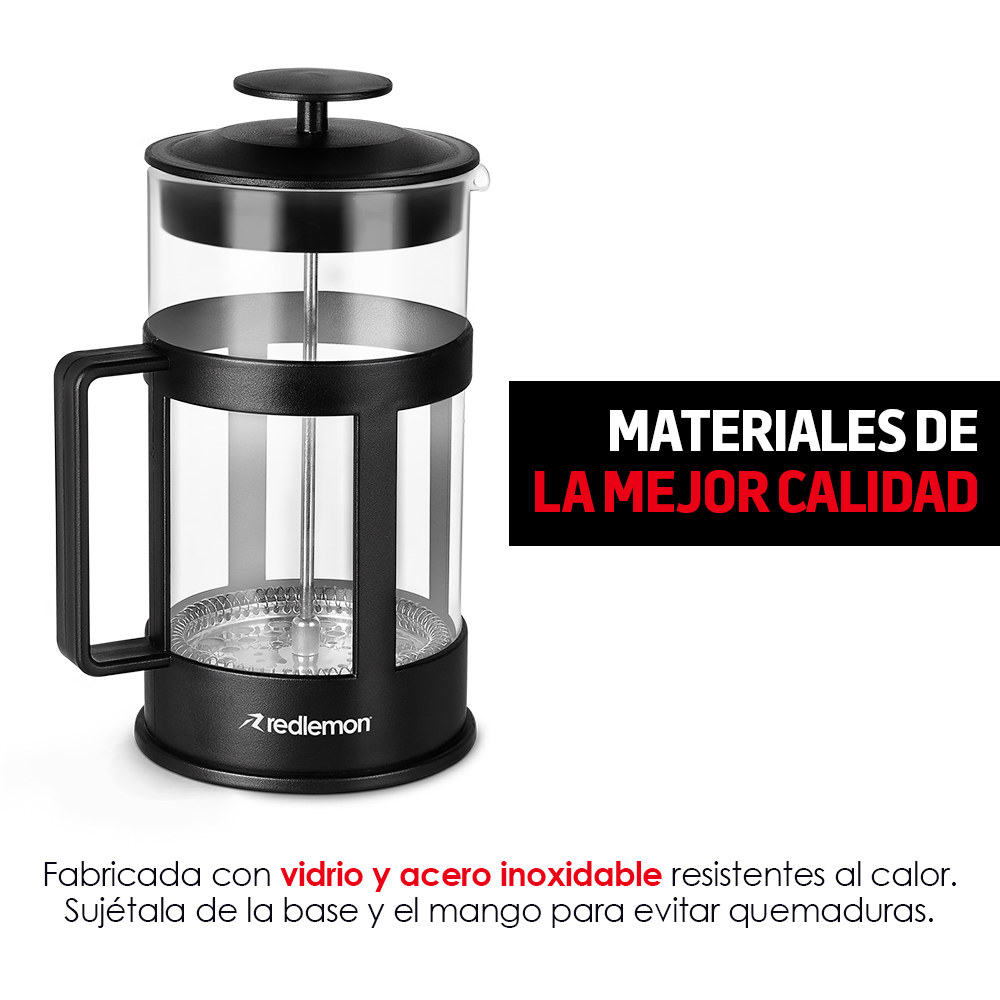 Prensa Francesa de Vidrio Para Café y Té 1 Litro Redlemon 