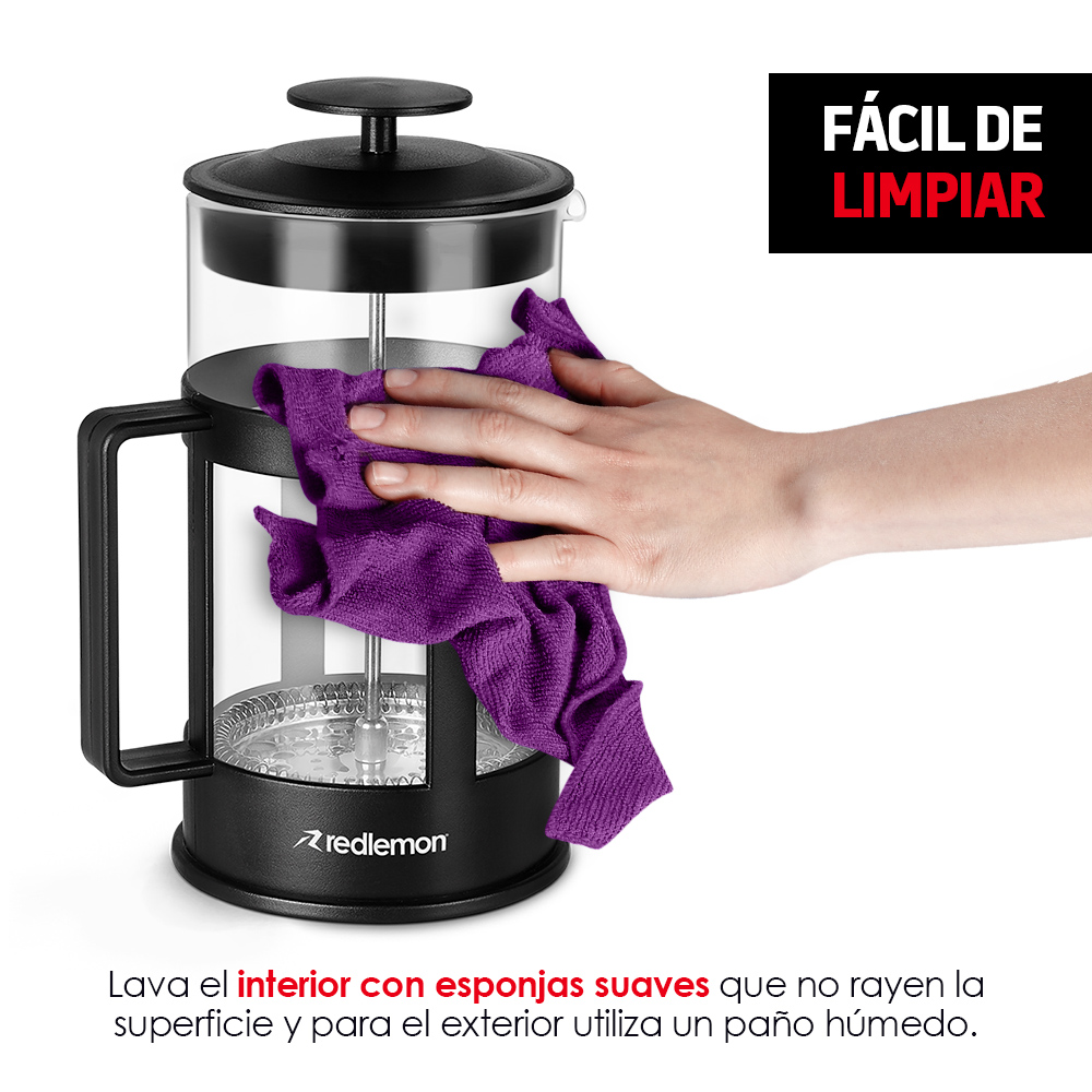 Prensa Francesa de Vidrio Para Café y Té 1 Litro Redlemon 