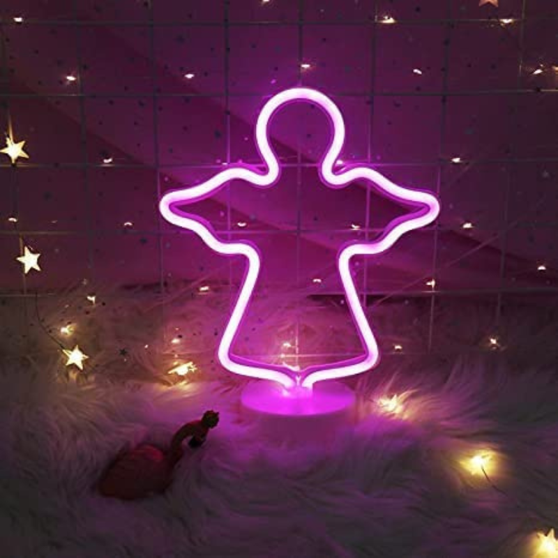 Lámpara de Luz LED - Comercializadora AJR - Luz Neón con Diseño de Ángel - Rosa