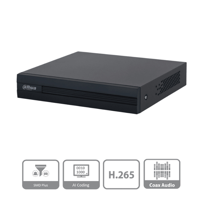 DAHUA XVR1B04-I - DVR de 4 Canales 1080p Lite/ WizSense/ Cooper-I/ H.265+/ 4 Canales+1 IP o Hasta 5 Canales IP/ 4 Canales con SMD Plus/ Búsqueda Inteligente (Humanos y Vehículos) Codificación Inteligente/ 1 Puerto Sata/