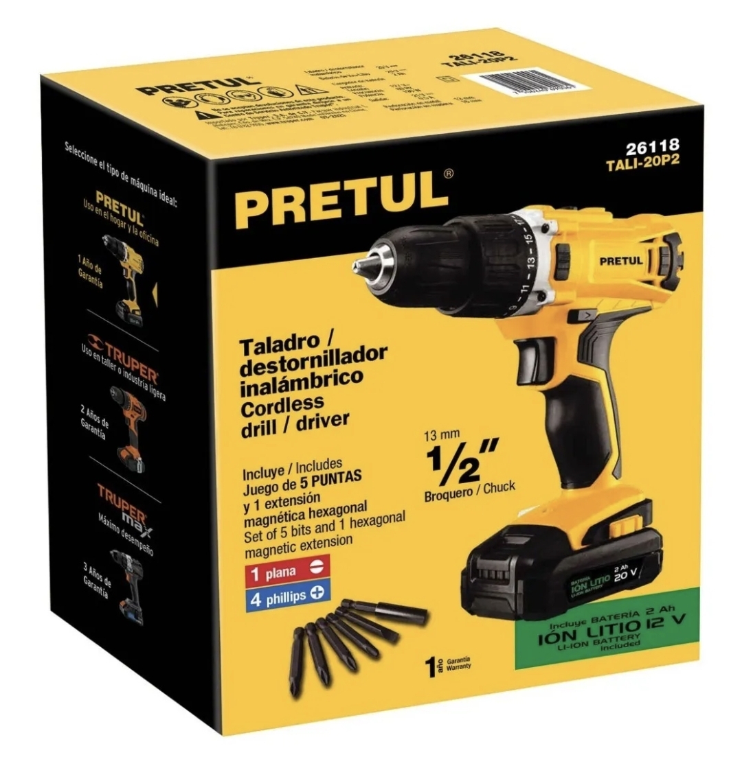 taladro inalambrico 1/2 pretul 20 volts ion litio