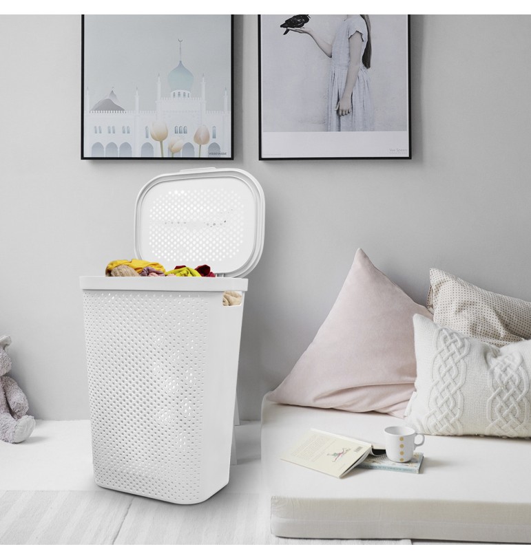 Cesto para ropa sucia con tapa canasta blanco 