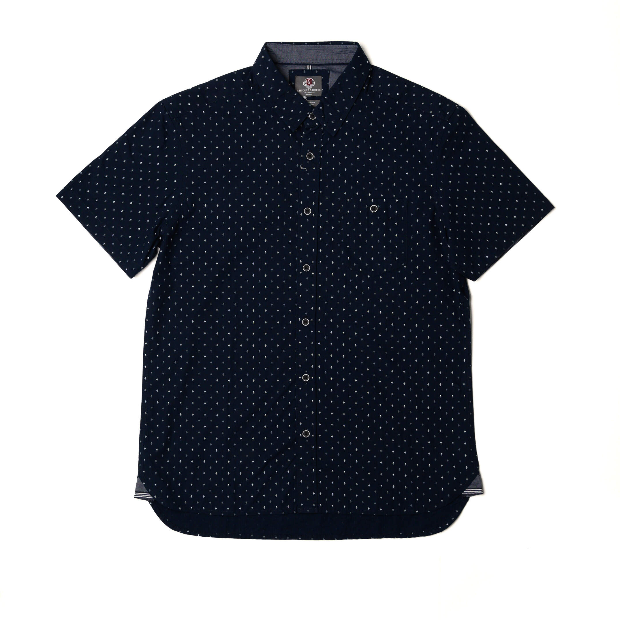 Camisa Manga Corta Azul Marino Estampado Moderno - Stitches & Rivets