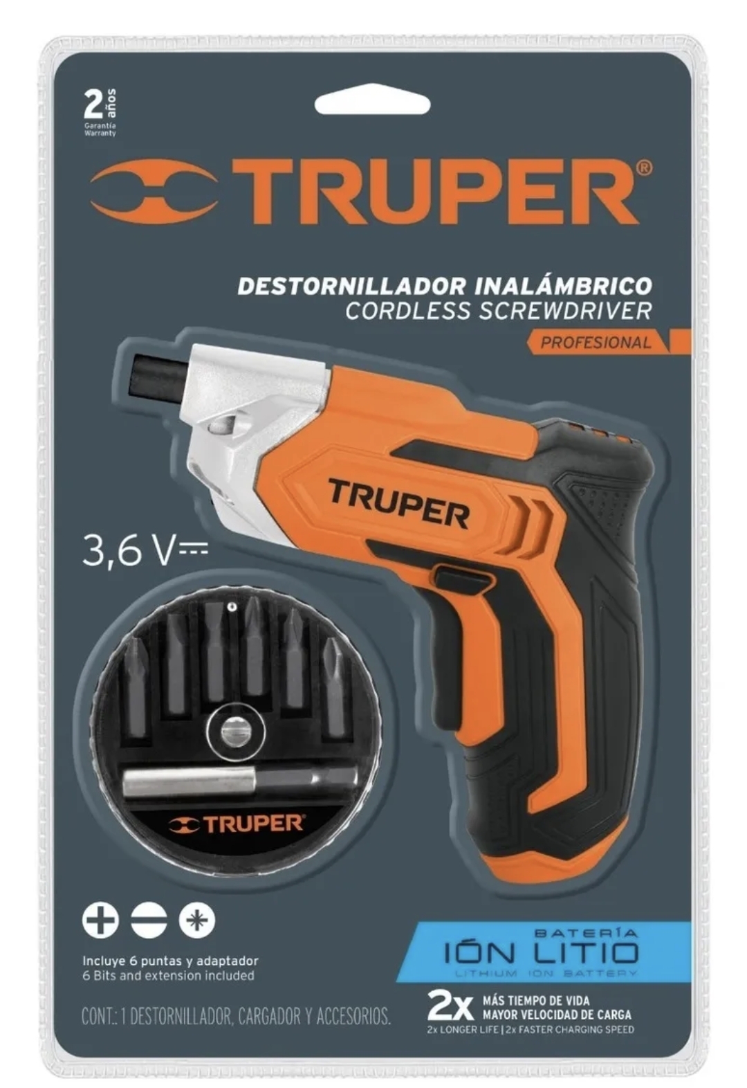 Destornilador inalambrico profesional Truper 3.6 volts