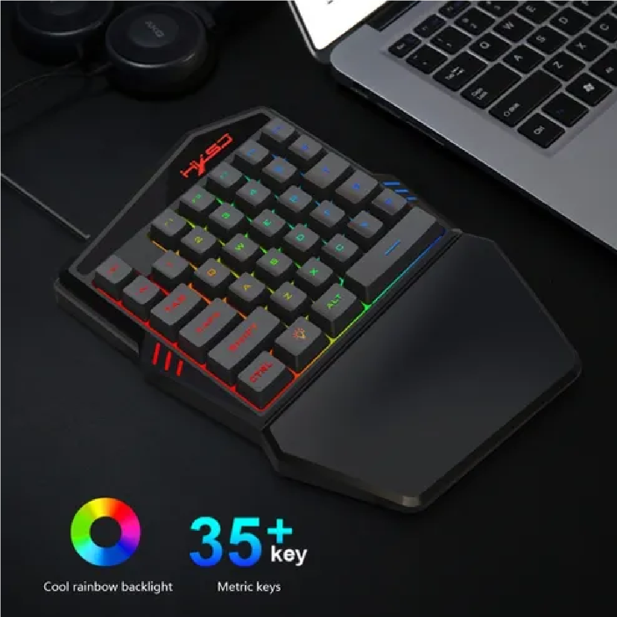 Combo mini teclado gamer 35 teclas y mouse de 6400 DPI,RGB