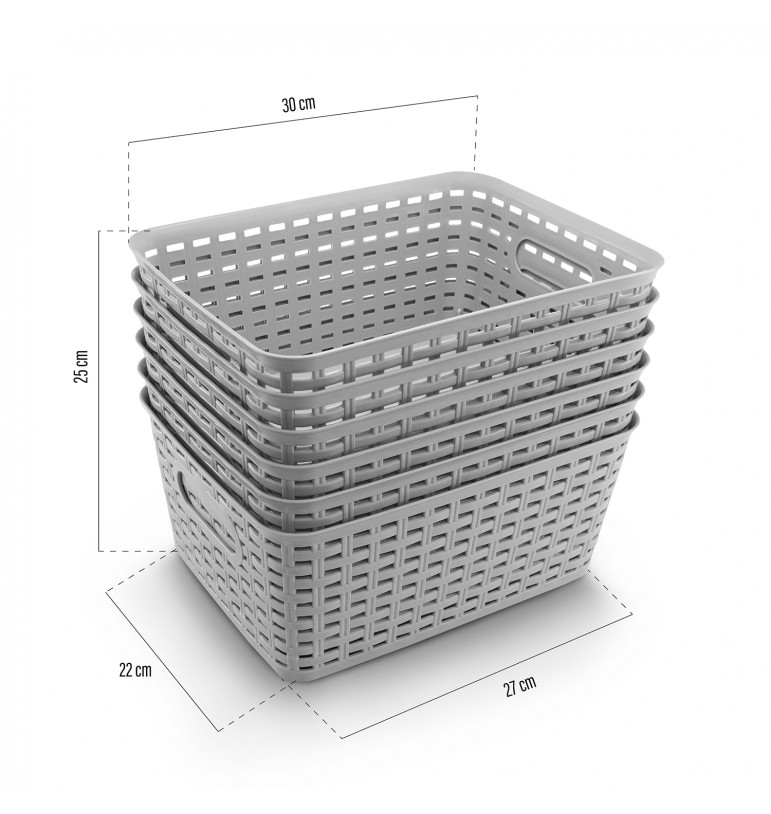 Canasta de almacenamiento multiusos organizador de plástico con asas 6 piezas