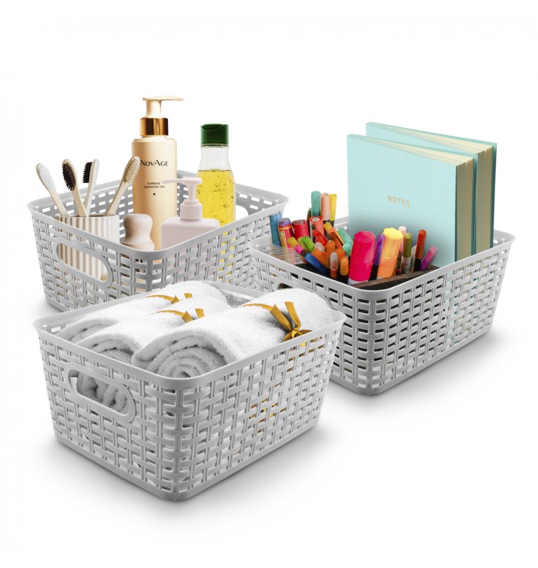 Canasta de almacenamiento multiusos organizador de plástico con asas 6 piezas