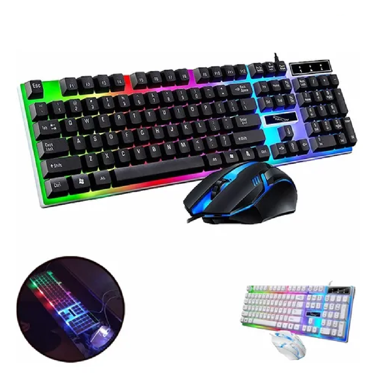 Kit Teclado Mouse Gamer Luz Rgb Led Usb Alambrico Negro