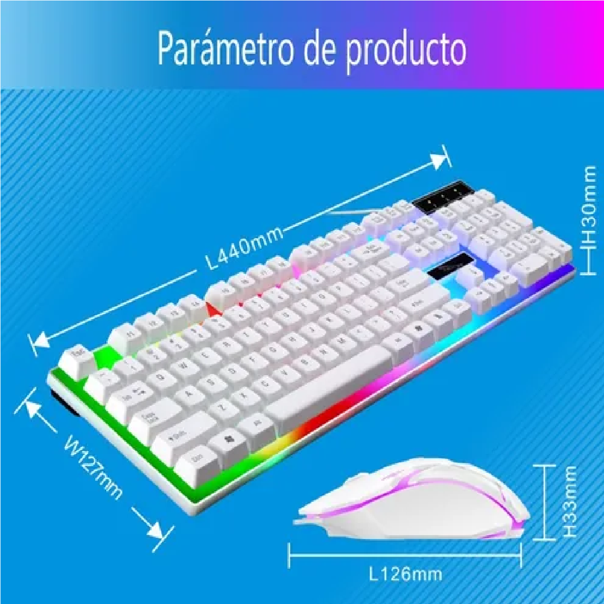 Kit Teclado Mouse Gamer Luz Rgb Led Usb Alambrico Blanco