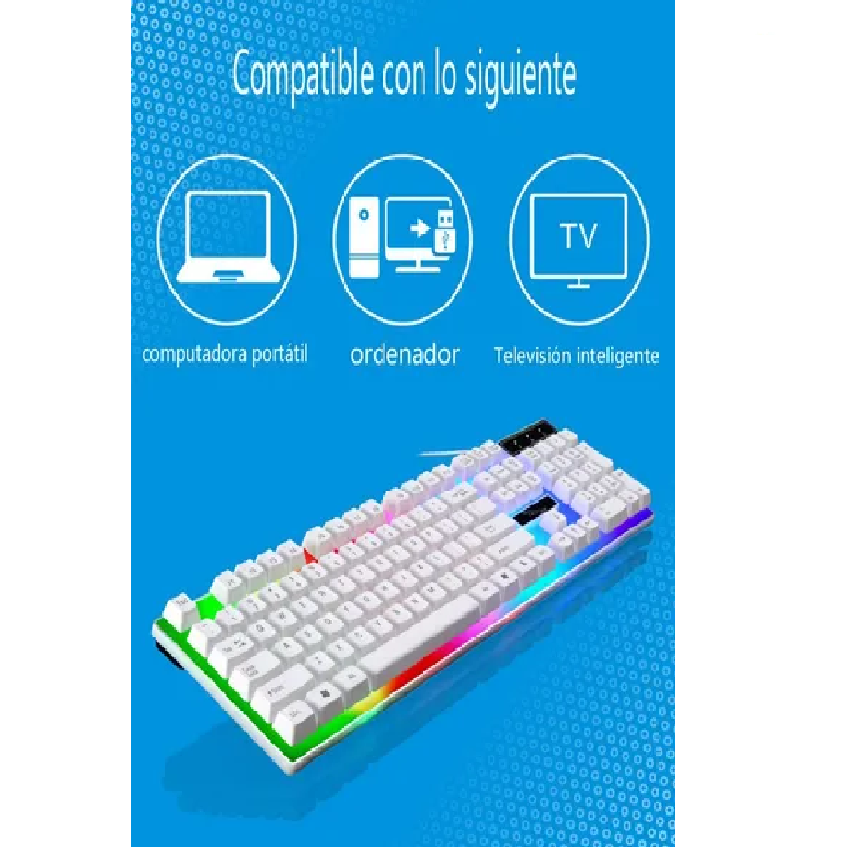 Kit Teclado Mouse Gamer Luz Rgb Led Usb Alambrico Blanco