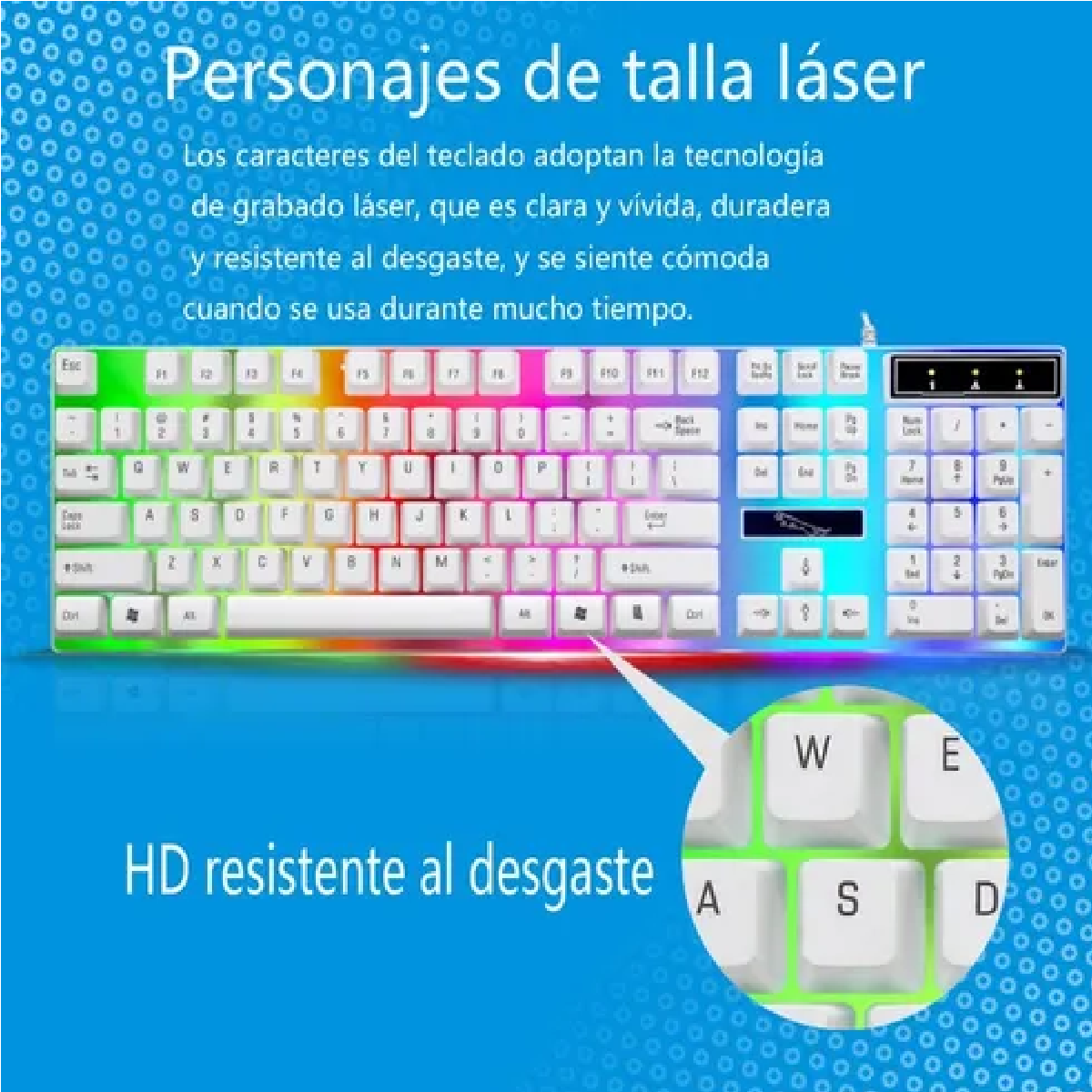 Kit Teclado Mouse Gamer Luz Rgb Led Usb Alambrico Blanco