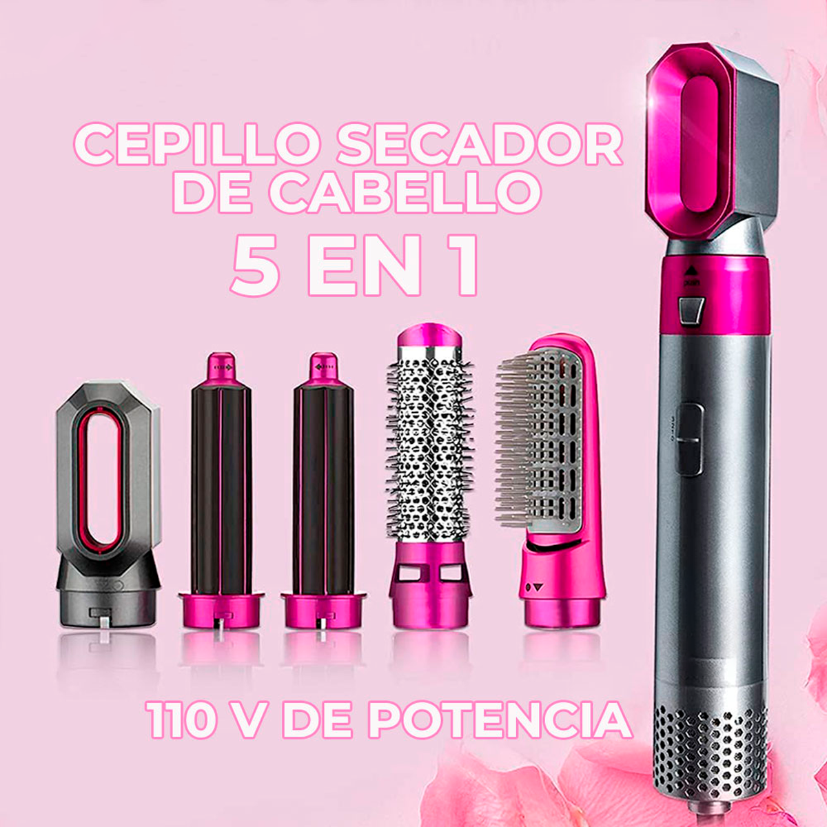 Secador De Pelo Multifuncional 5 en 1, Cepillo De Pelo Giratorio, Peine Para Estilismo, Rizador, Voluminizador Cepillo Secador De Pelo 5 Es 1 Para Peinado De Mujer.