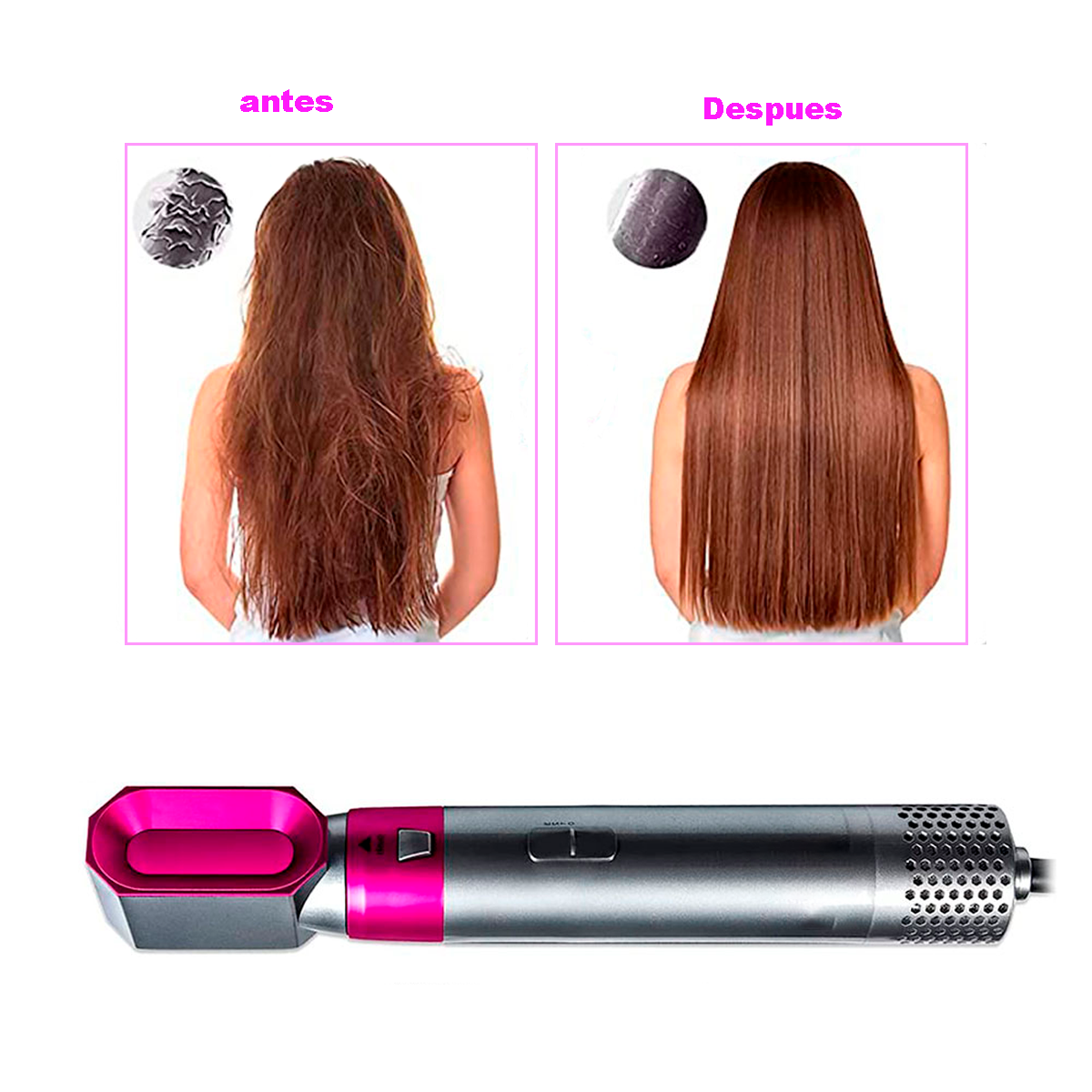 Secador De Pelo Multifuncional 5 en 1, Cepillo De Pelo Giratorio, Peine Para Estilismo, Rizador, Voluminizador Cepillo Secador De Pelo 5 Es 1 Para Peinado De Mujer.