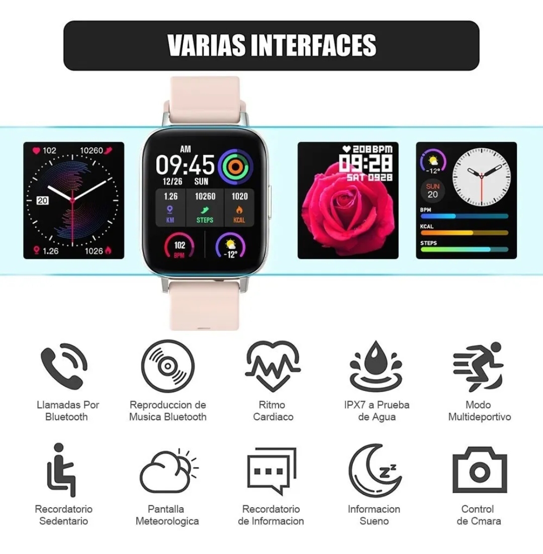 Hisemy H02 1.69'' Smartwatch, Reloj Inteligente Para Mujer Con Llamad Rosa