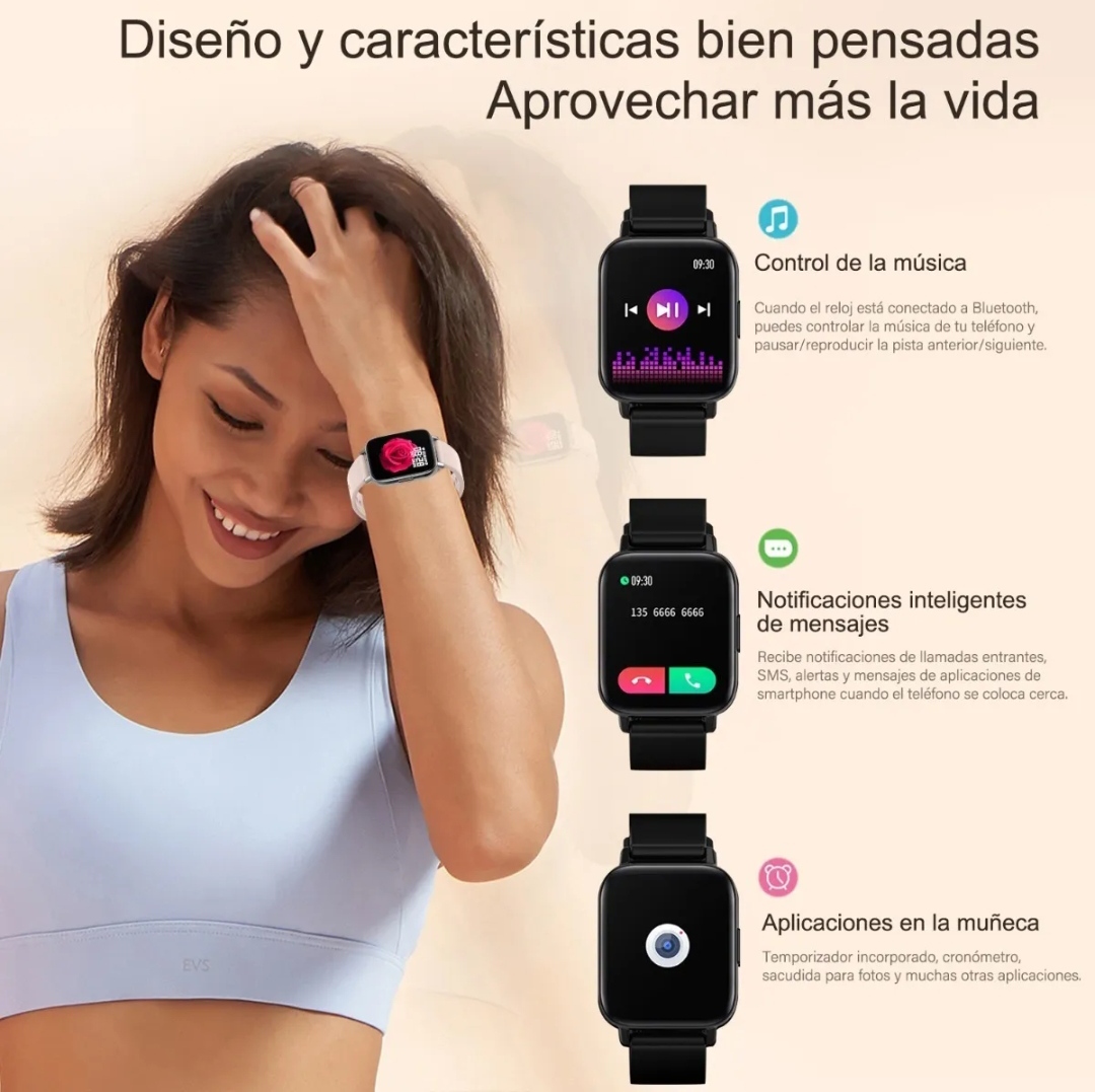 Hisemy H02 1.69'' Smartwatch, Reloj Inteligente Para Mujer Con Llamad Rosa
