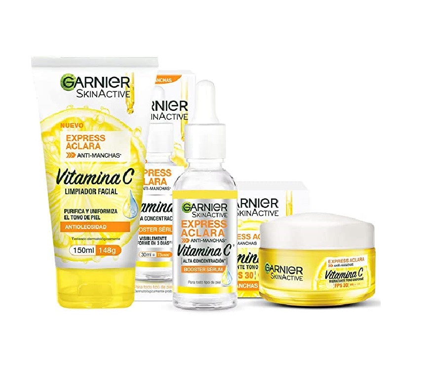 Garnier Skin Active Kit express aclara: serum, crema y gel con vitamina c