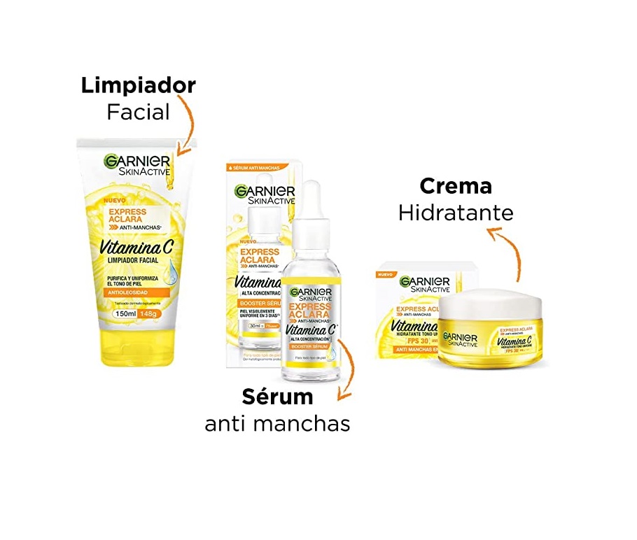 Garnier Skin Active Kit express aclara: serum, crema y gel con vitamina c