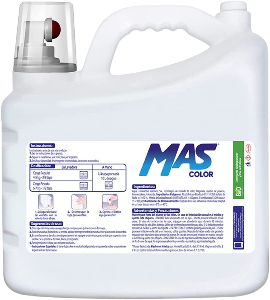 Detergente Líquido MAS Color; Colores Intensos 6.64 LITROS