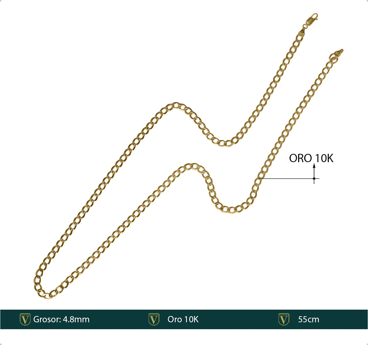 Cadena Barbada Italiana Oro 10k Cubana 55cm - 4.8mm + Regalo